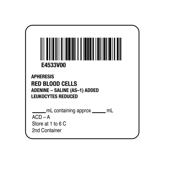 ISBT 128 Apheresis Red Blood Cells 2" x 2"